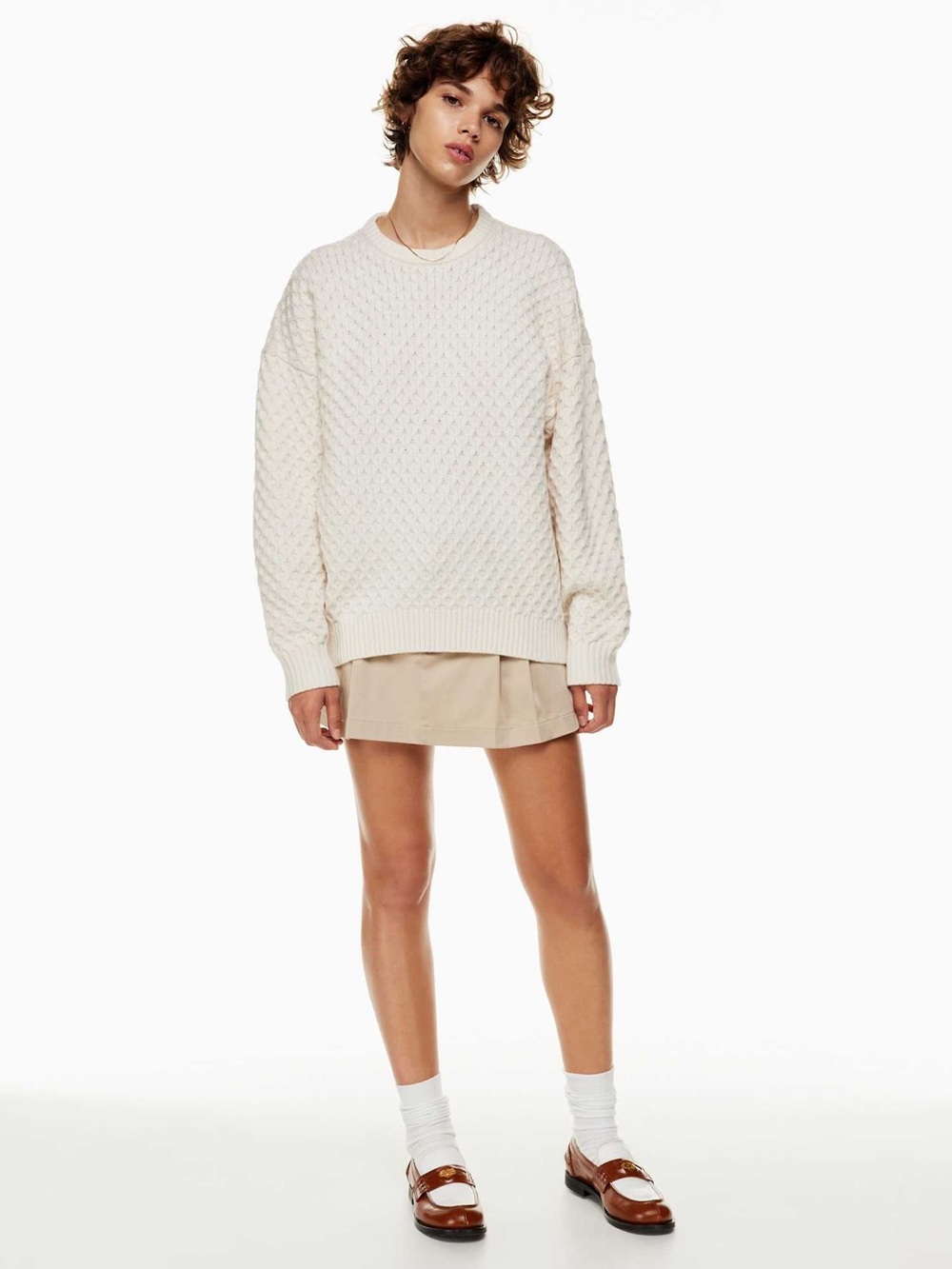 Aritzia Sunday Best Peggy Sweater Merino Wool Blend Cream Cable-Knit Crew